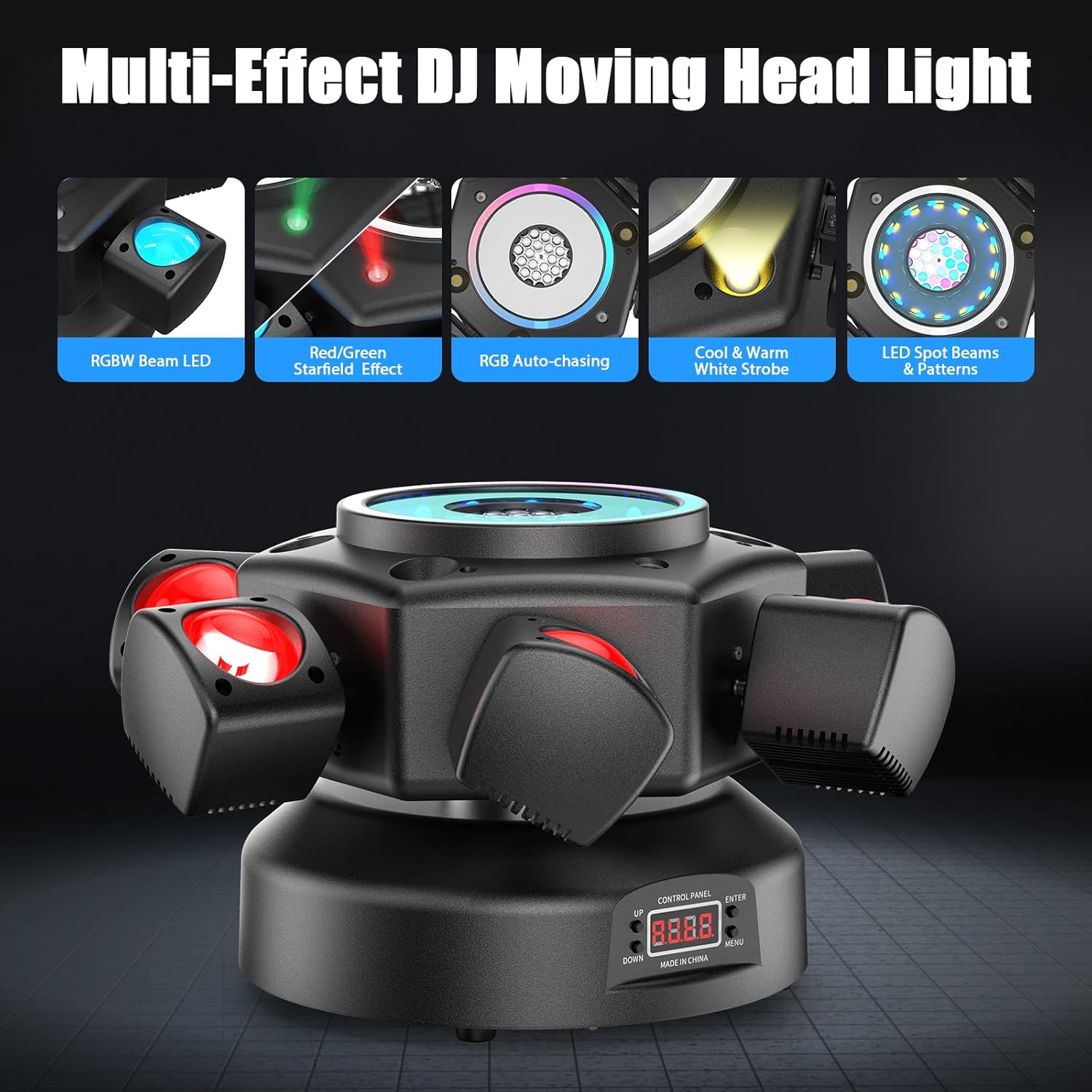 120W RGBW 6-Arm Moving Head Beam Light with Remote Control-E9