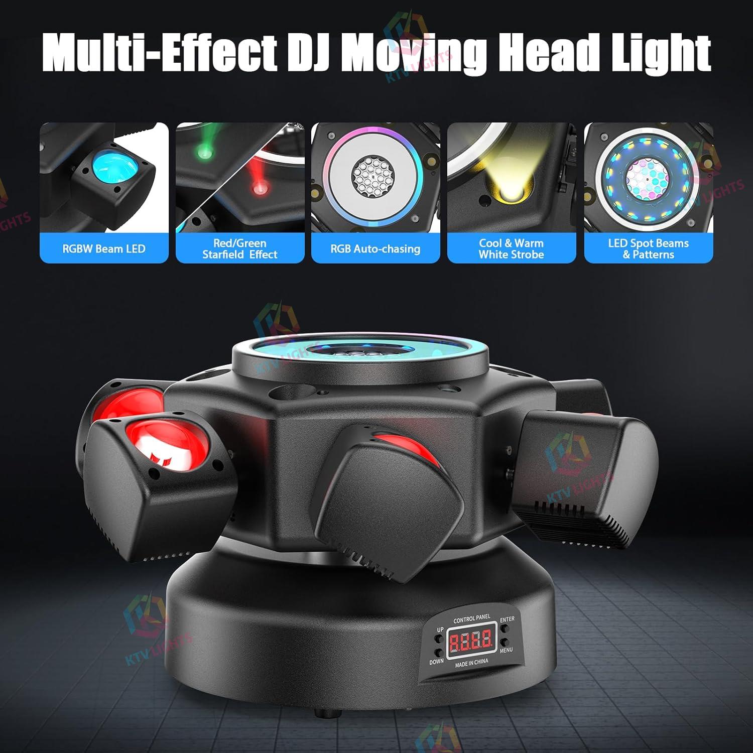 120W RGBW 6-Arm Moving Head Beam Light with Remote Control-E9