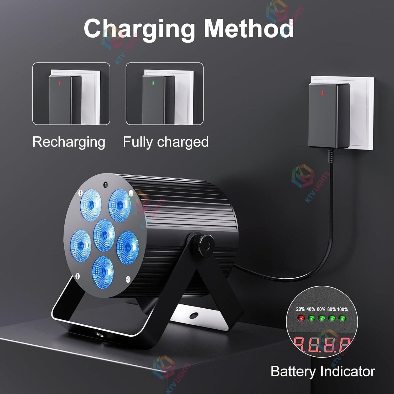 60W LED RGBWA+UV Rechargeable Stage Light-P61