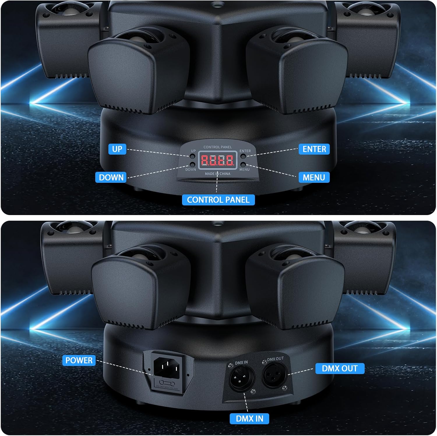 120W RGBW 6-Arm Moving Head Beam Light with Remote Control-E9