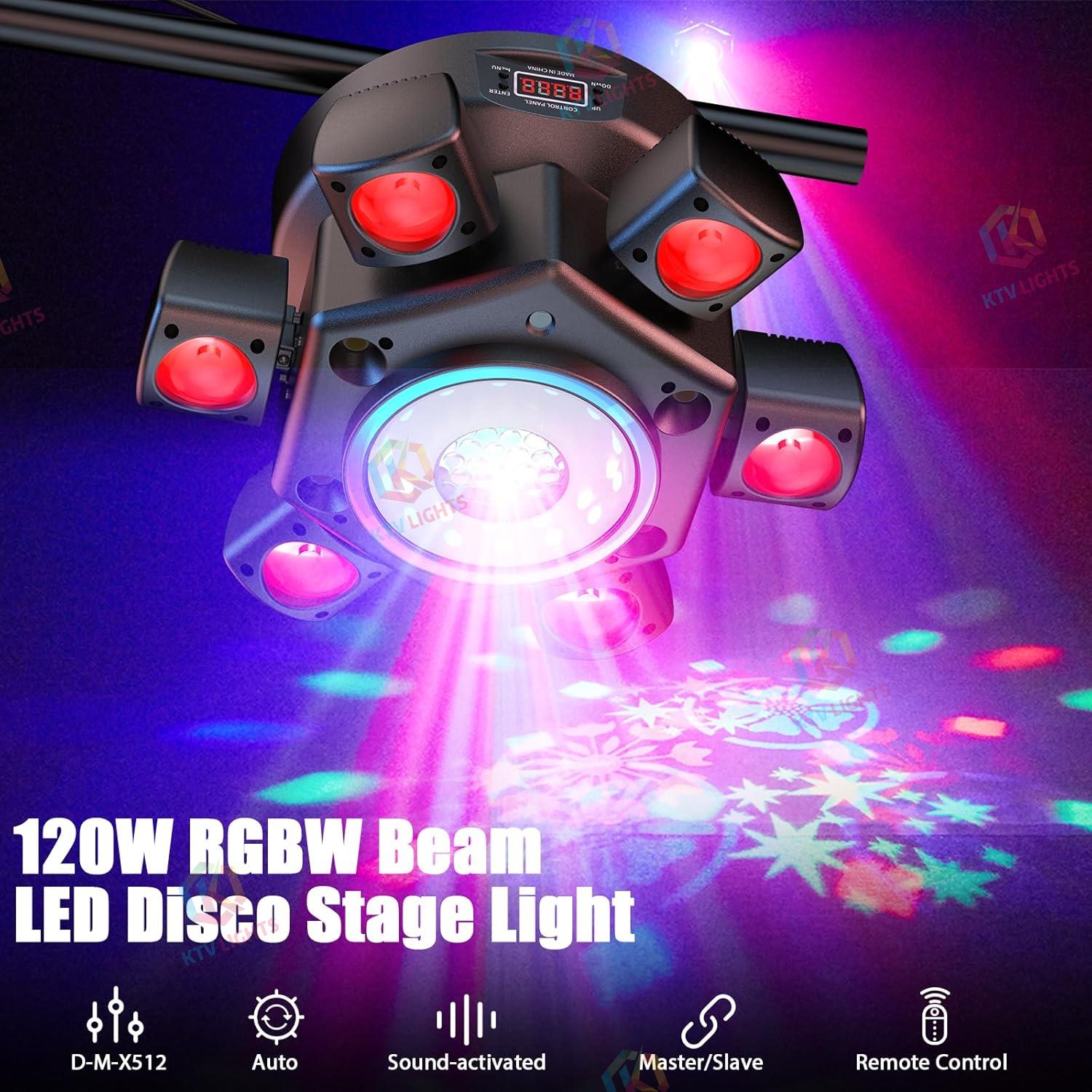 120W RGBW 6-Arm Moving Head Beam Light with Remote Control-E9