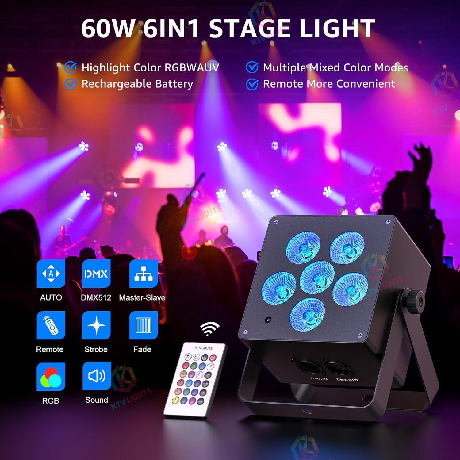 50W RGBW 6-in-1 Rechargeable Battery LED Par Light -P49