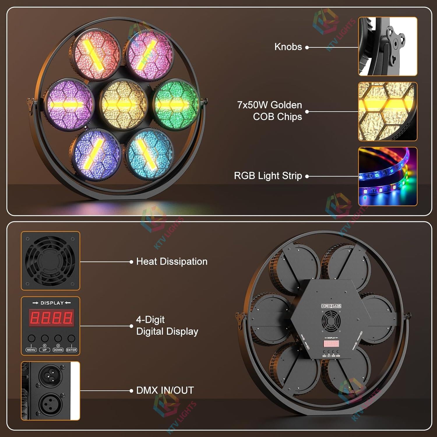 350W Retro Stage Light RGB COB 7 LED 4-in-1 Par Light-F3