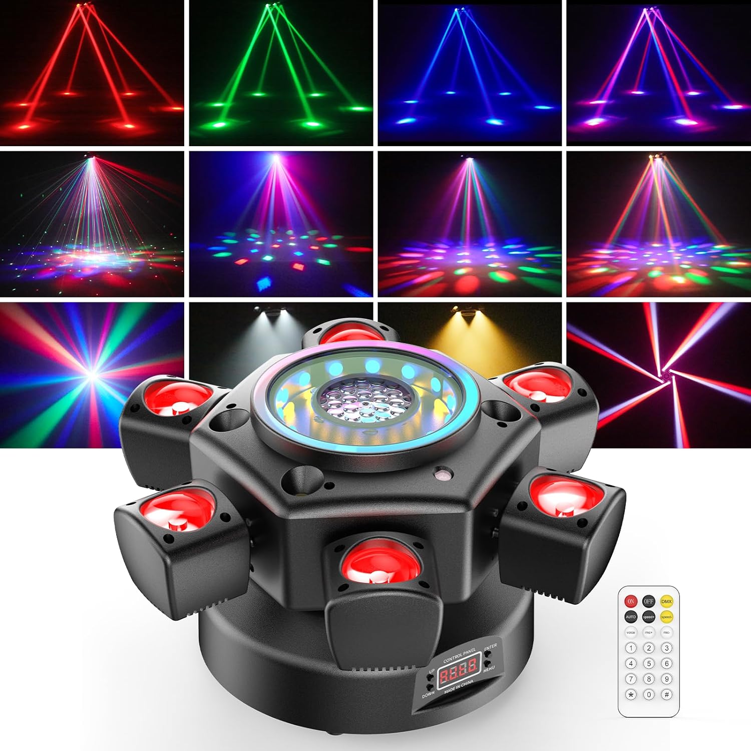 120W RGBW 6-Arm Moving Head Beam Light with Remote Control-E9