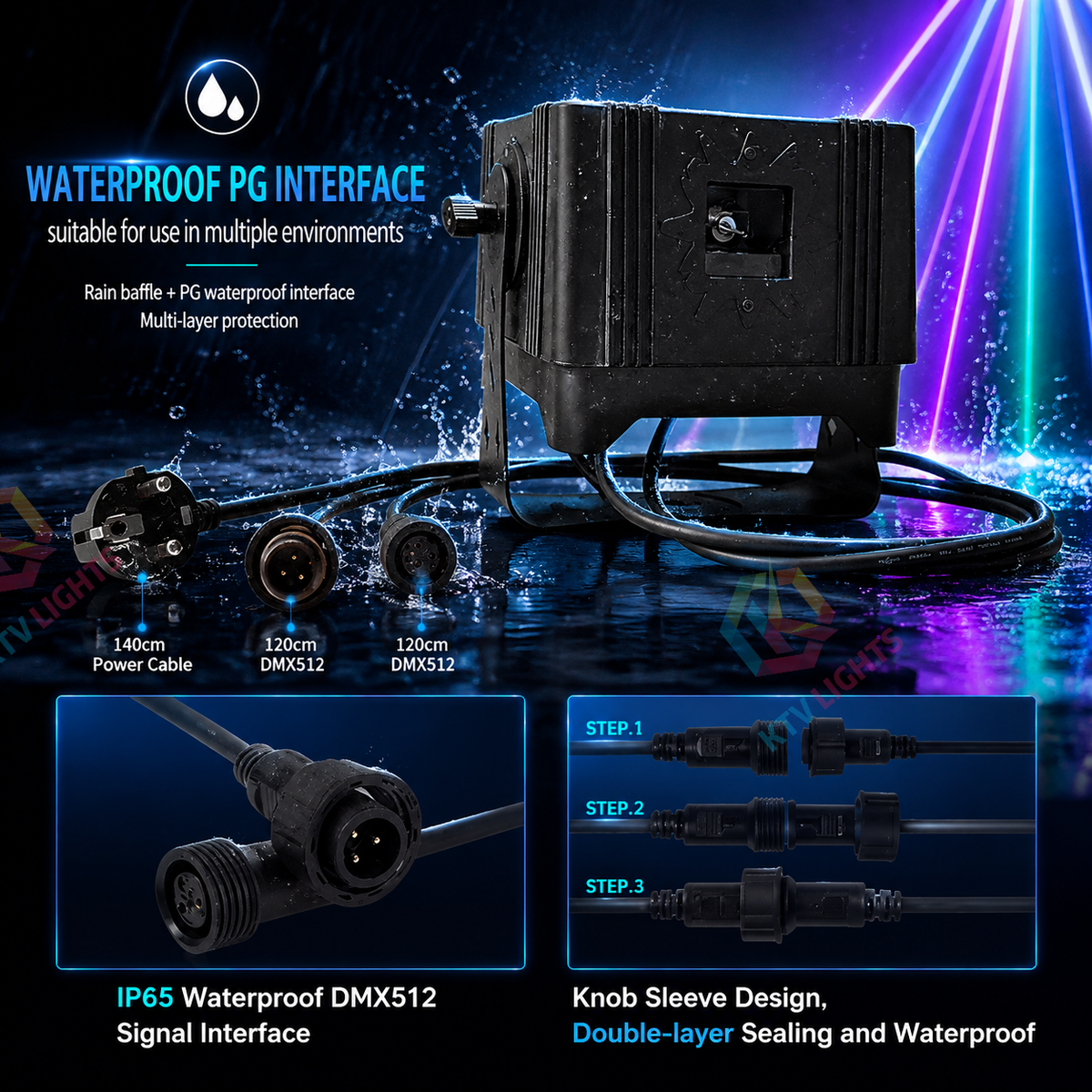 KTVLIGHTS 3W RGB 3D Animation IP65 Waterproof DMX Outdoor Laser Light-A23