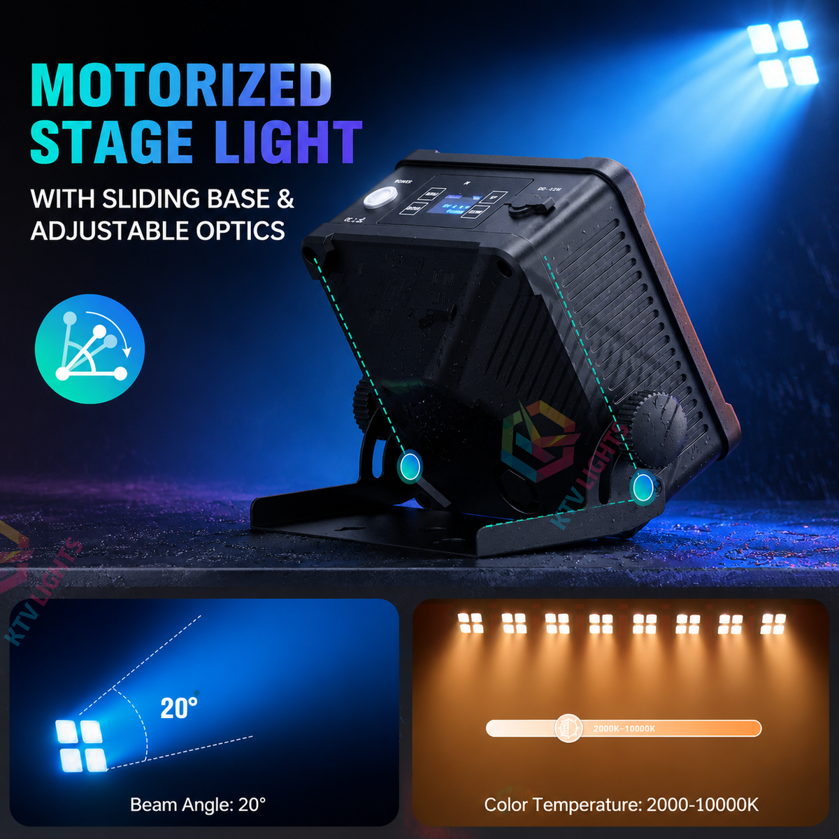 KTVLIGHTS 4x15W RGBW IP65 Battery-Powered LED PAR Light-P15