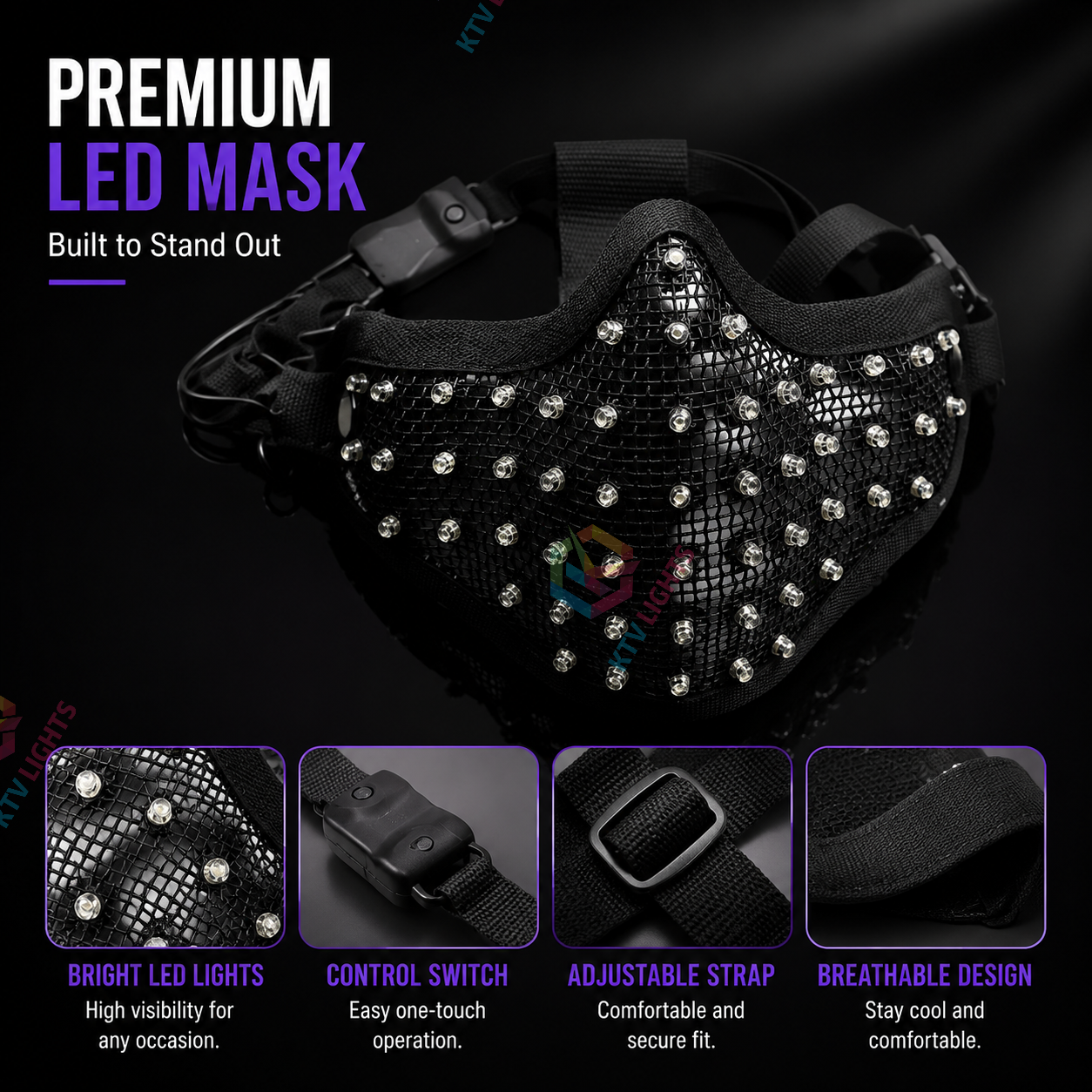 KTVLIGHTS Colorful LED Mask for Rave Parties & Festivals-M41