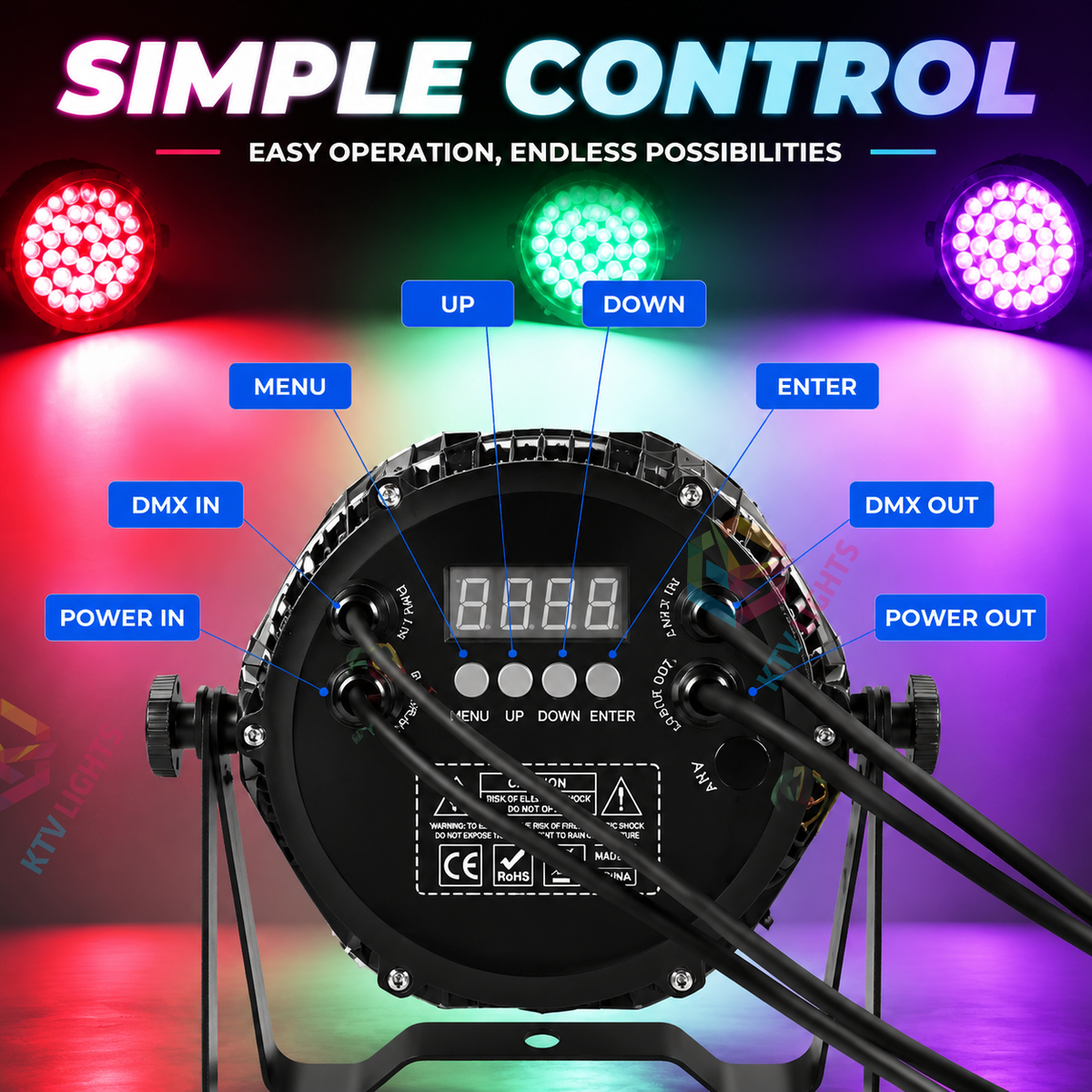 KTVLIGHTS 36-LED RGB 3-in-1 IP65 Waterproof PAR Light-P24