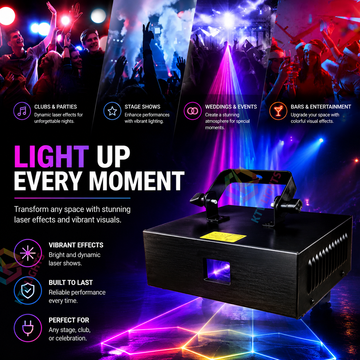KTVLIGHTS 2W RGB Animation Beam Scanning DMX Stage Laser Light-A8