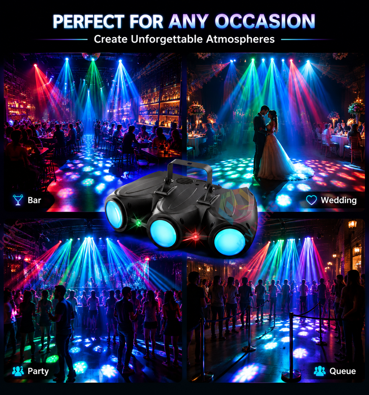 KTVLIGHTS RGBW 3-Head Airship-Style LED Stage Effect Light for DJ Parties- C23