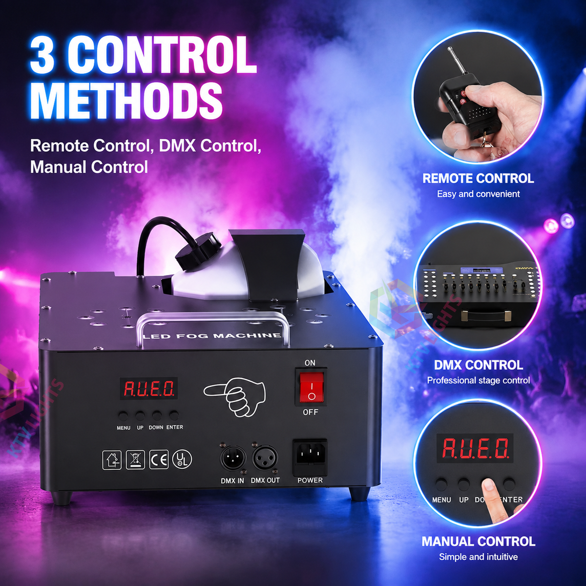 KTVLIGHTS 2000W Dual-Tube Adjustable LED RGB Smoke Machine-Y11