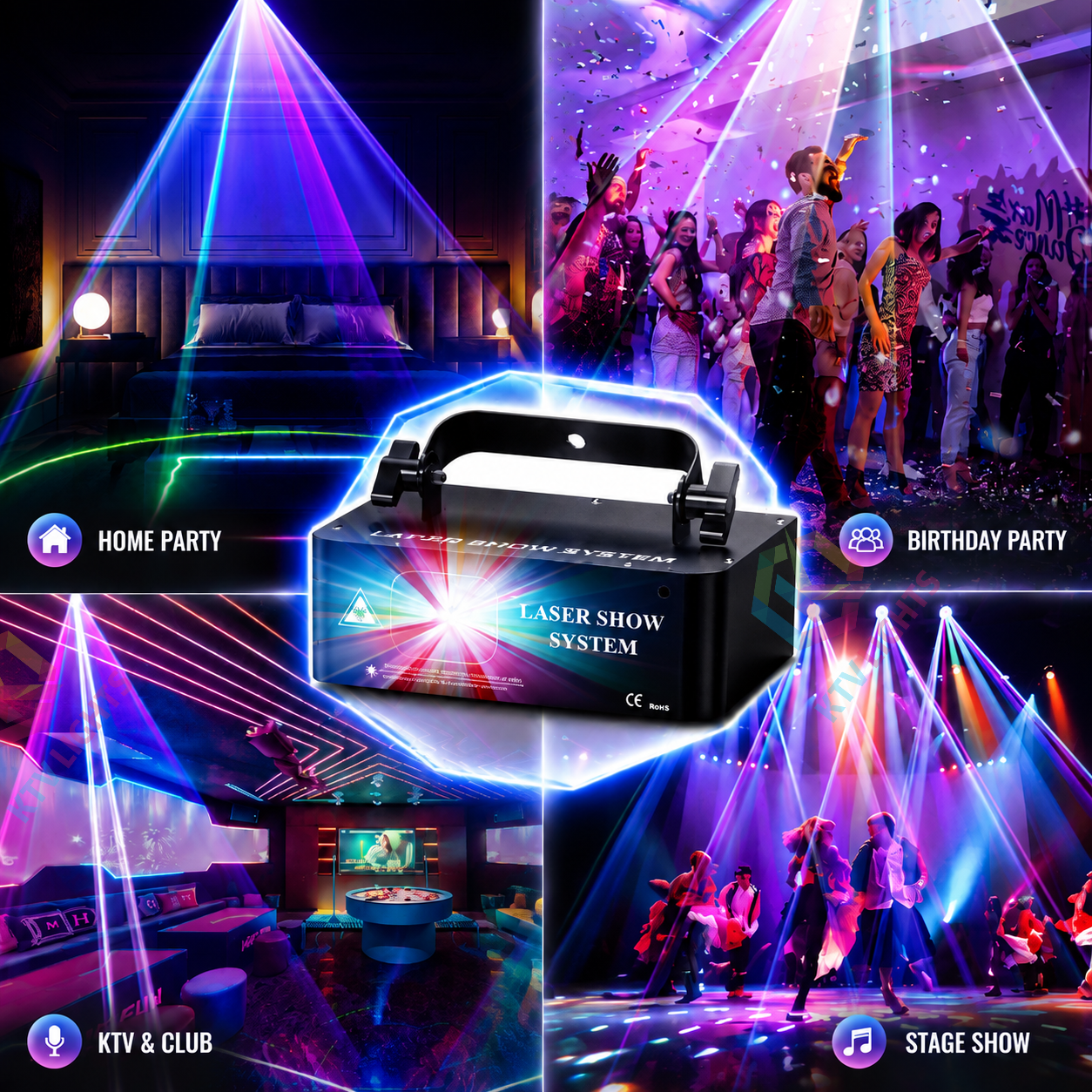 KTVLIGHTS DJ RGB Laser Scanning Stage Effect Light – DMX512 Party Light-B1