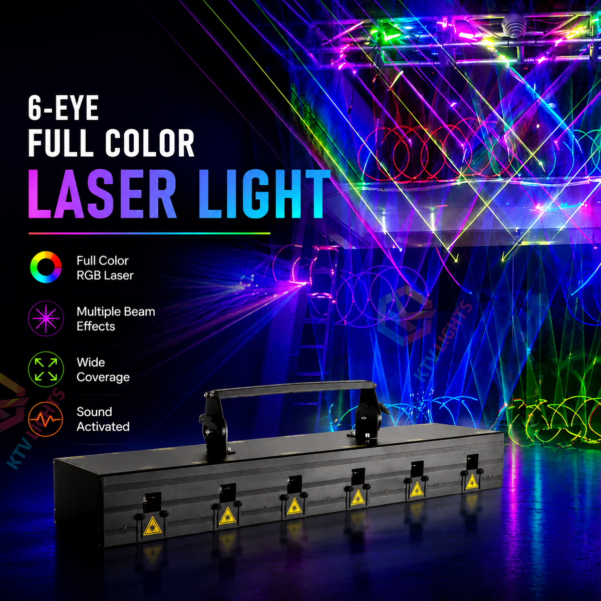 KTVLIGHTS 2026 Model 6-Eye Full-Color Scanning Laser Light for DJ Stages - B37