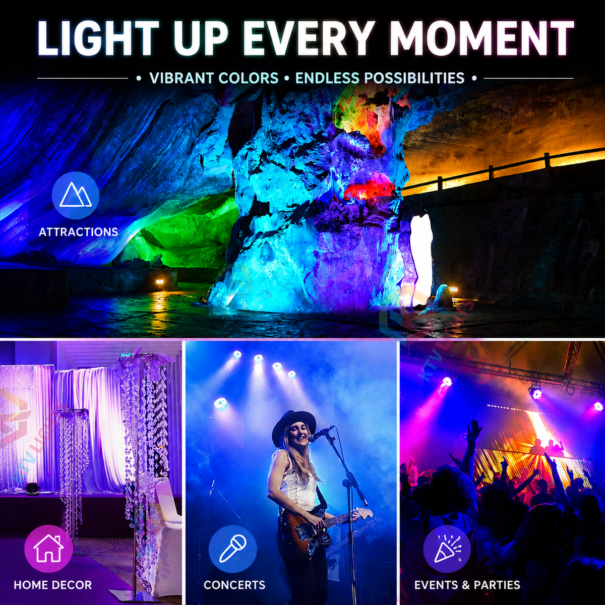 KTVLIGHTS 150W IP67 RGBW UV Waterproof LED PAR Light-P29