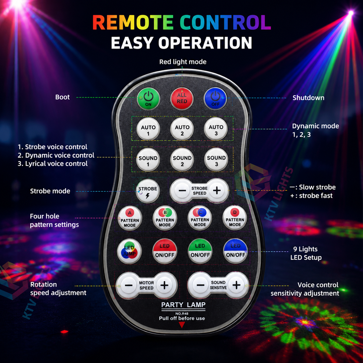 KTVLIGHTS 3-in-1 4-Aperture DJ Laser Stage Light for Nightclubs and Parties - B35