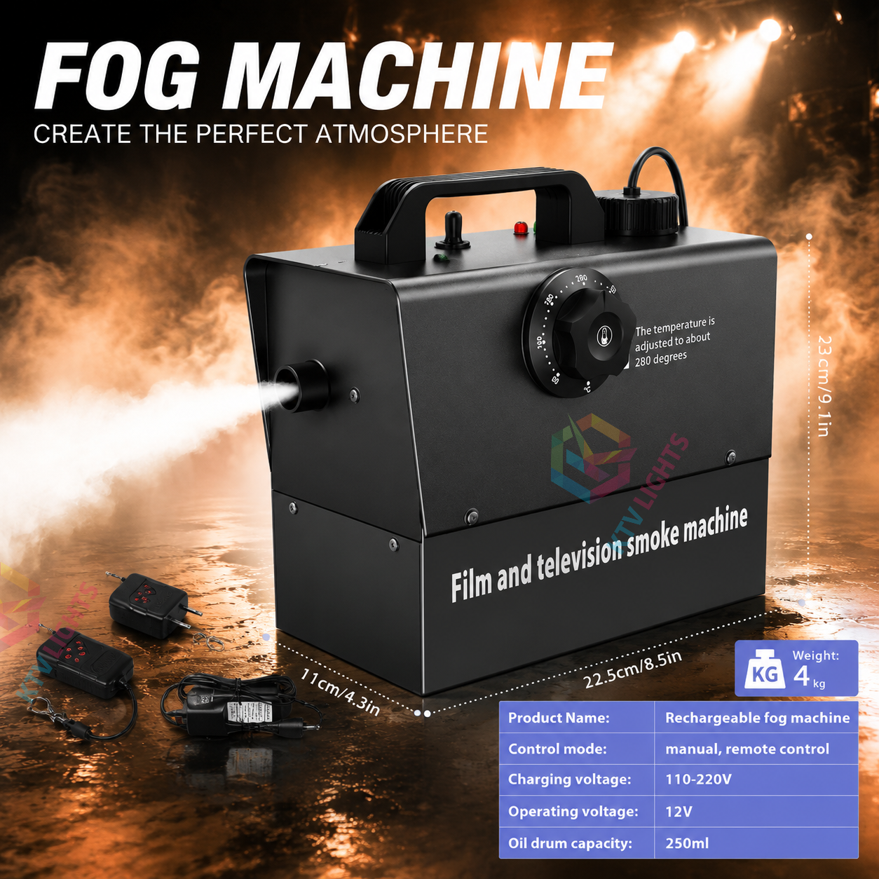 KTVLIGHTS 400W Mini Remote Control Rechargeable Smoke Machine-Y17