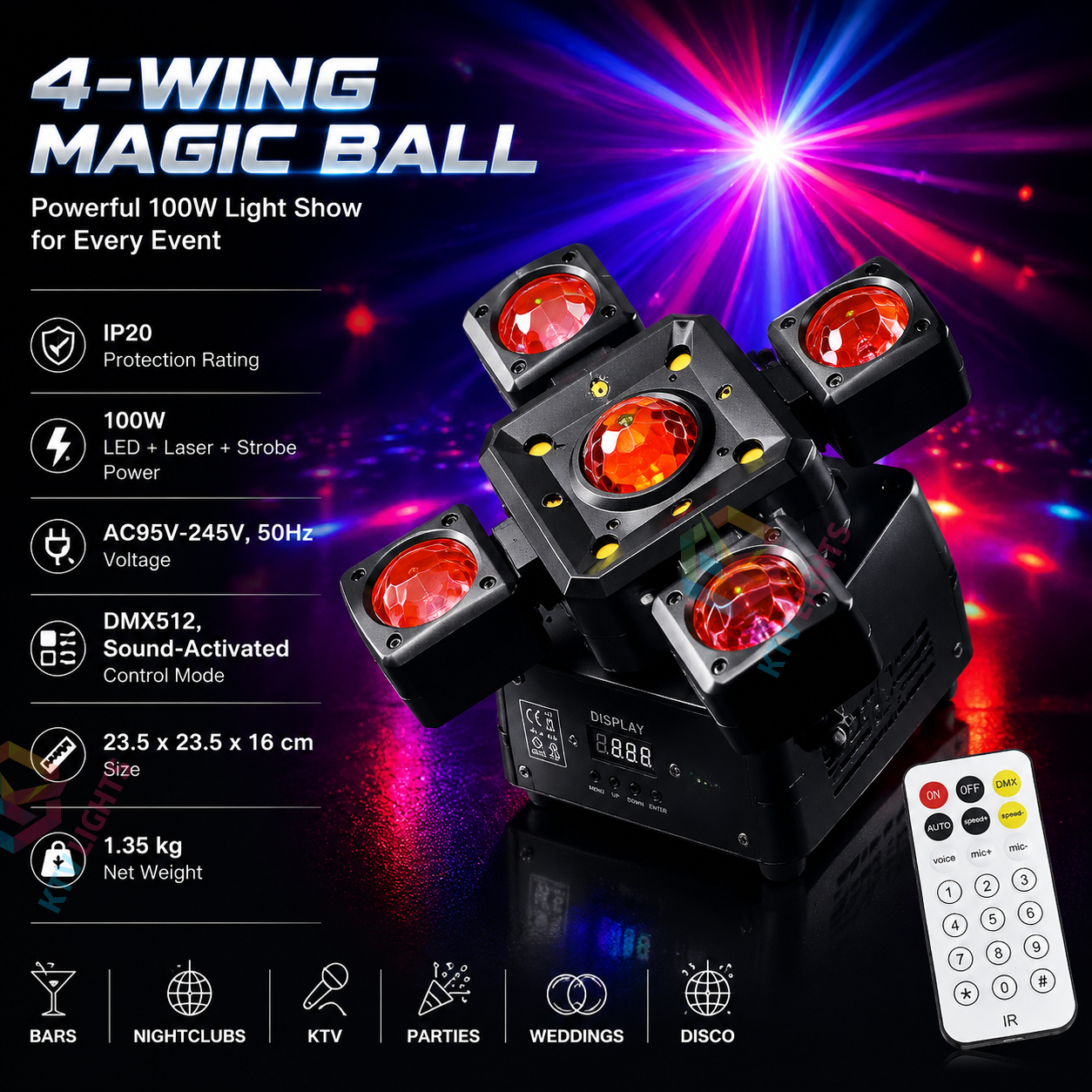 KTVLIGHTS 4 Arms LED Moving Head Stage Light for DJ Party Events-E93
