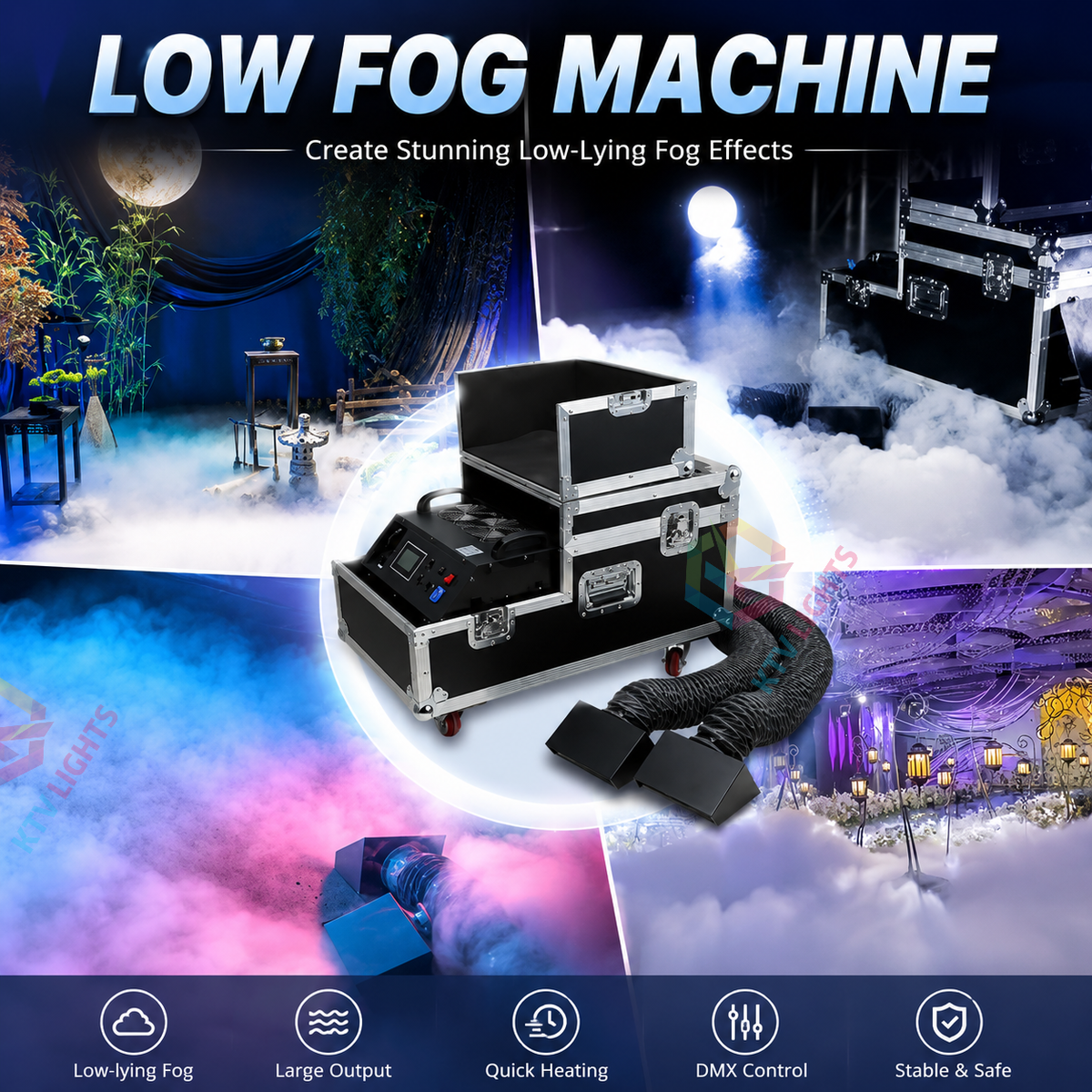 KTVLIGHTS Dual-Tube Low-Lying Fog Machine for Weddings & Events-Y23