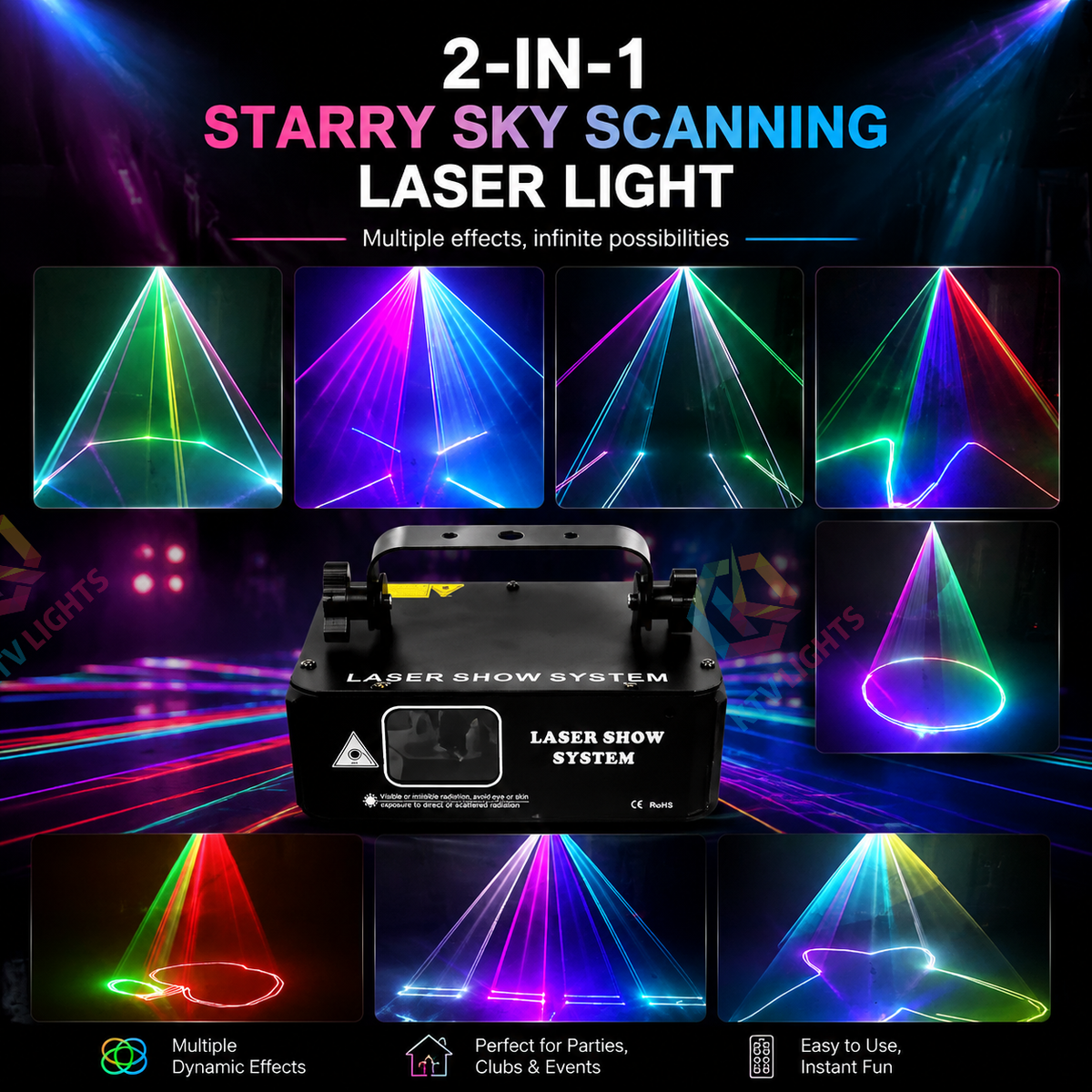 KTVLIGHTS 2-in-1 Starry Sky Scanning Laser Light for DJ Stages-B32
