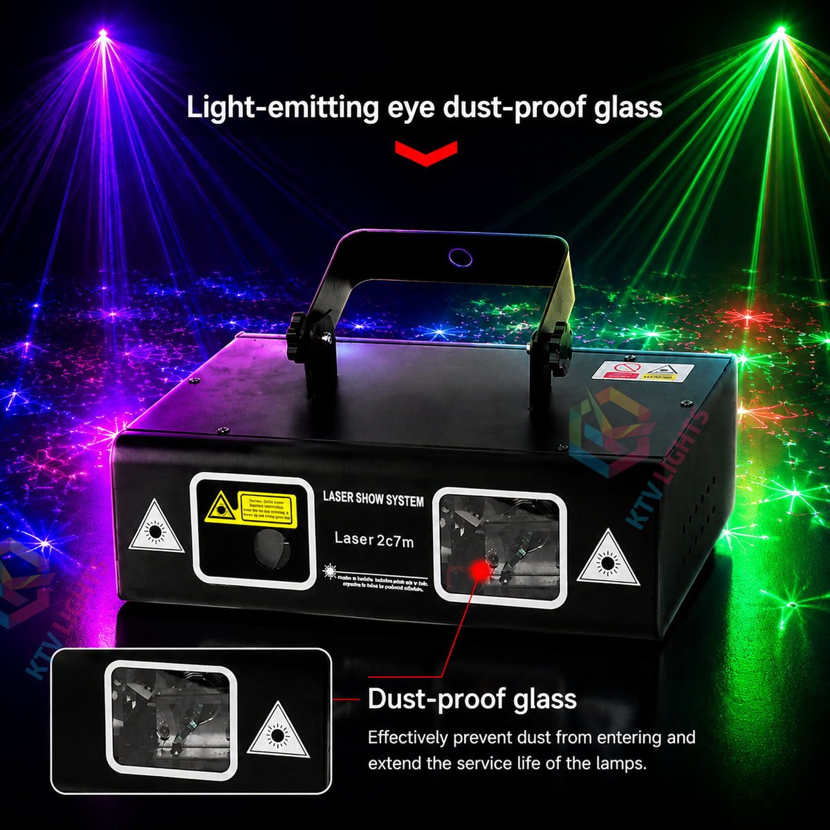 KTVLIGHTS 50W 2-in-1 Dual-Aperture RGB 500mW Scanning Laser Stage Light-B44