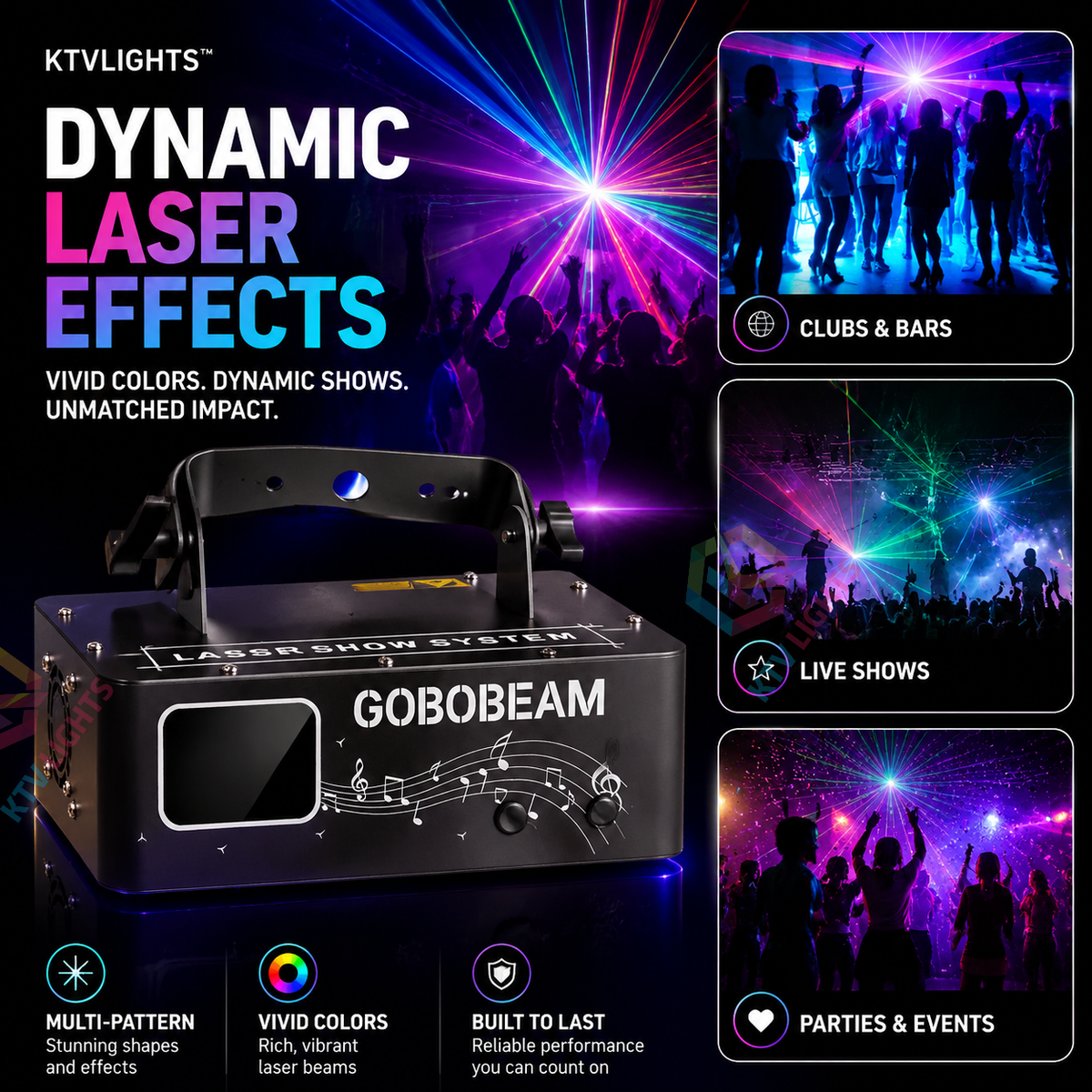 KTVLIGHTS 500mW RGB 2-in-1 Pattern Scanning DMX Stage Laser Light-B10