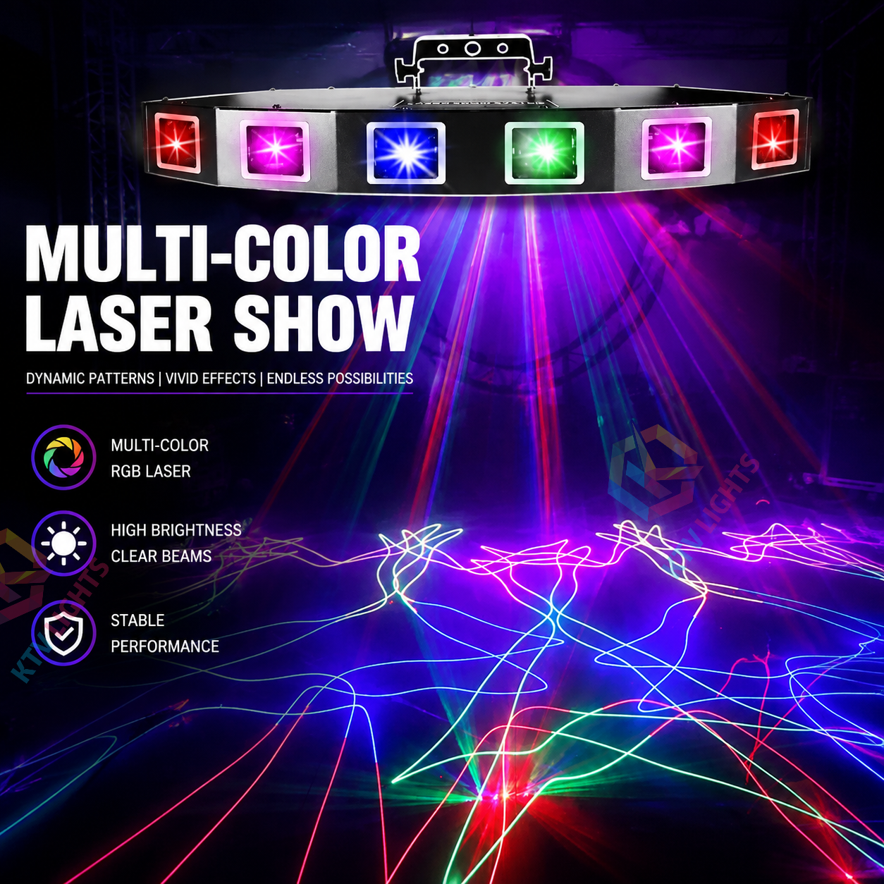 KTVLIGHTS 6-Hole RGB Scanning DMX Laser Stage Light for DJ Clubs-B26
