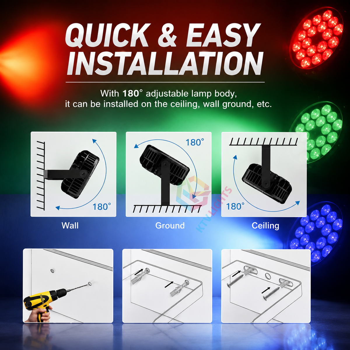 KTVLIGHTS 18x10W 4-in-1 IP65 Waterproof LED PAR Light-P70