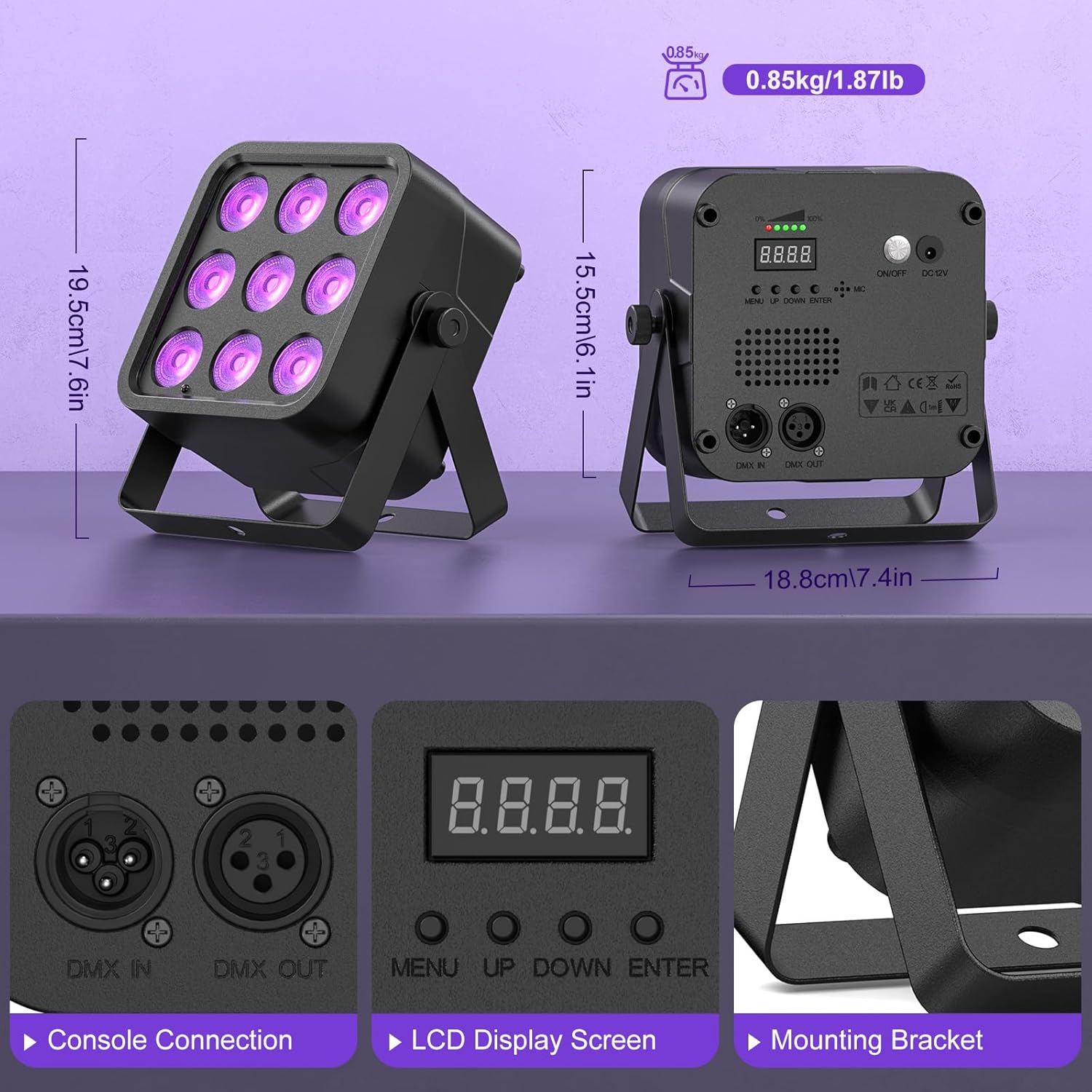 54W DMX6in1 RGBWAUV Rechargeable Stage Light-P25