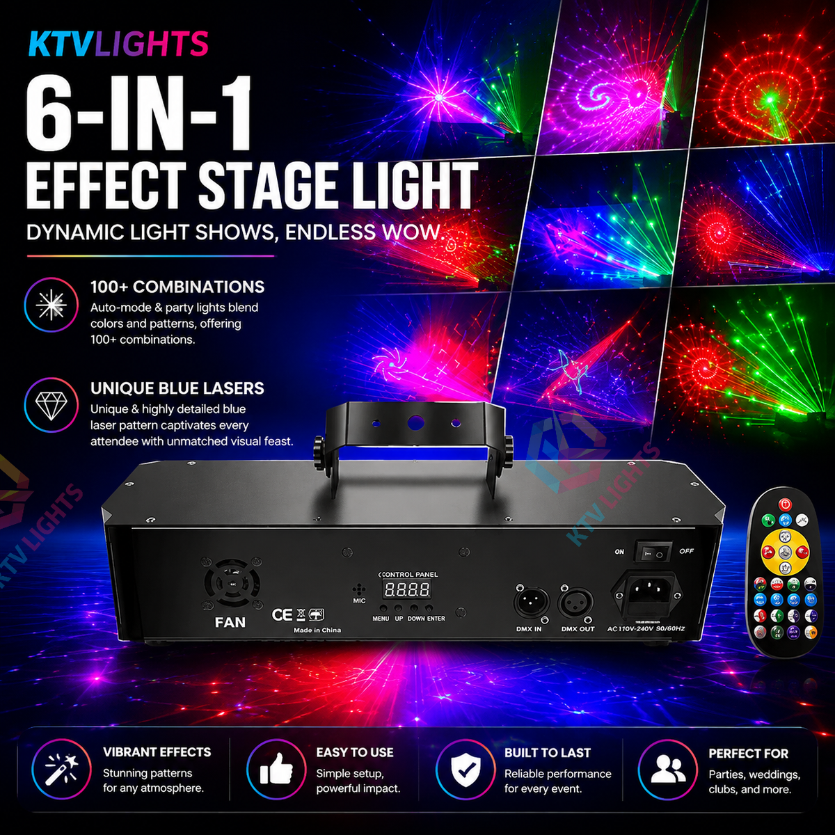 KTVLIGHTS 2026 Model 65W 6-in-1 RGB UV Beam Strobe DMX Stage Light-B36