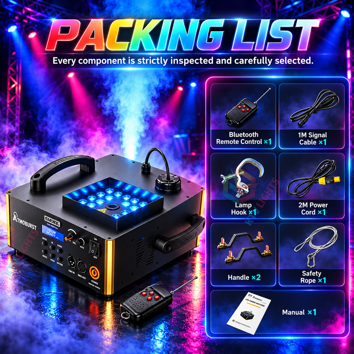 KTVLIGHTS 24-LED RGB Column Smoke Machine for Stage Events-Y24