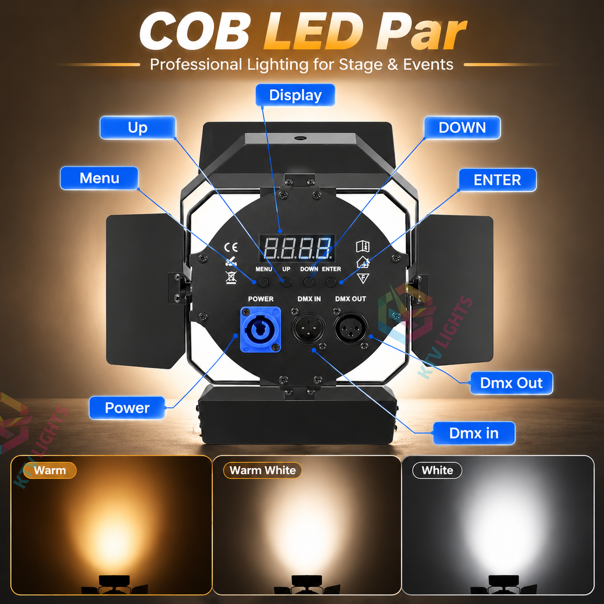 KTVLIGHTS 120W LED Stage PAR Light with Barn Doors-P5