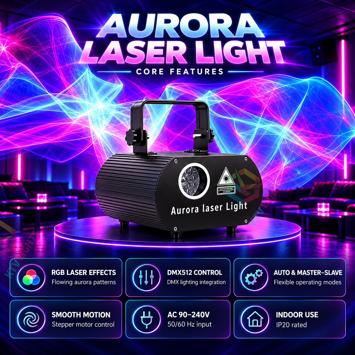KTVLIGHTS RGB Aurora Laser Light DMX Water Ripple Projector-S66