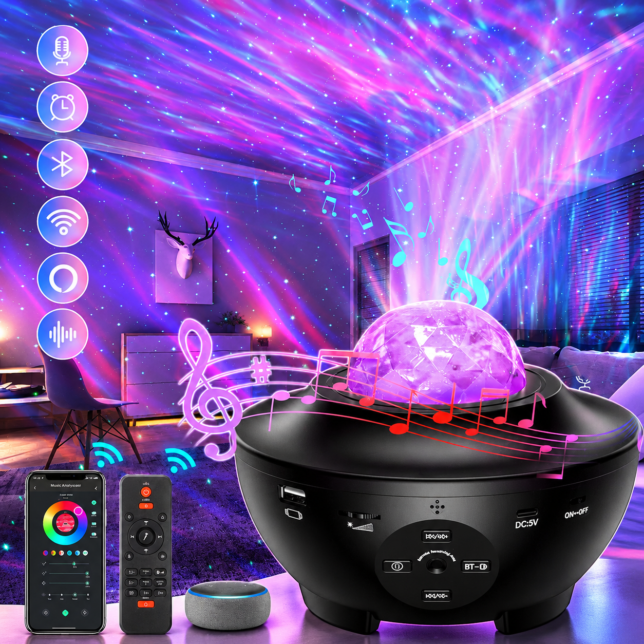 KTVLIGHTS Galaxy Night Light Projector with Music Speaker-S48