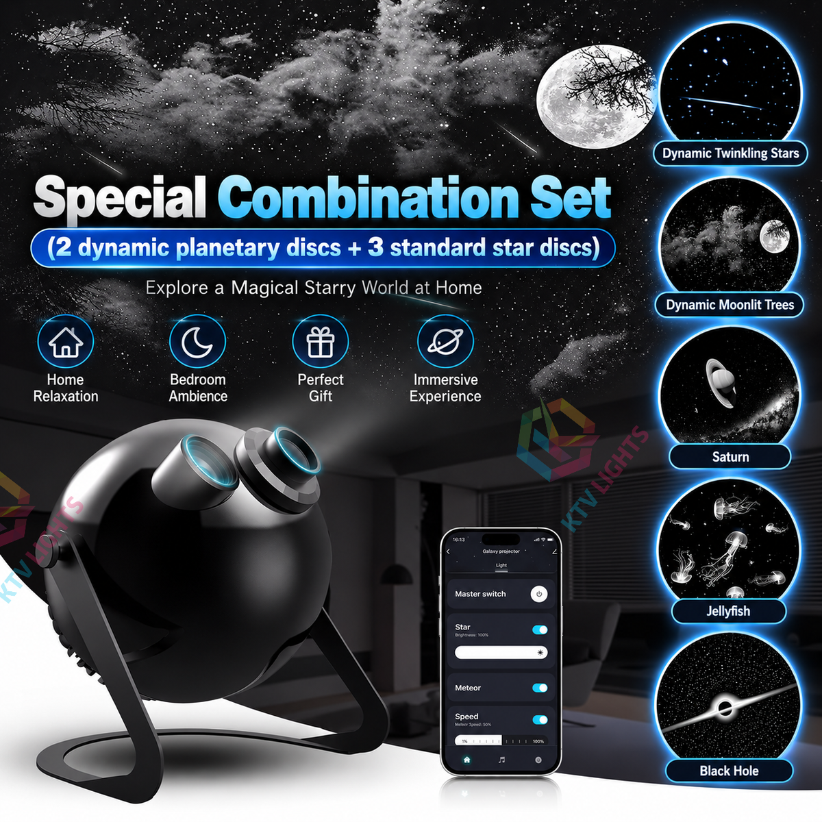 KTVLIGHTS 53W Pro Max APP Smart Galaxy Star Projector-S62