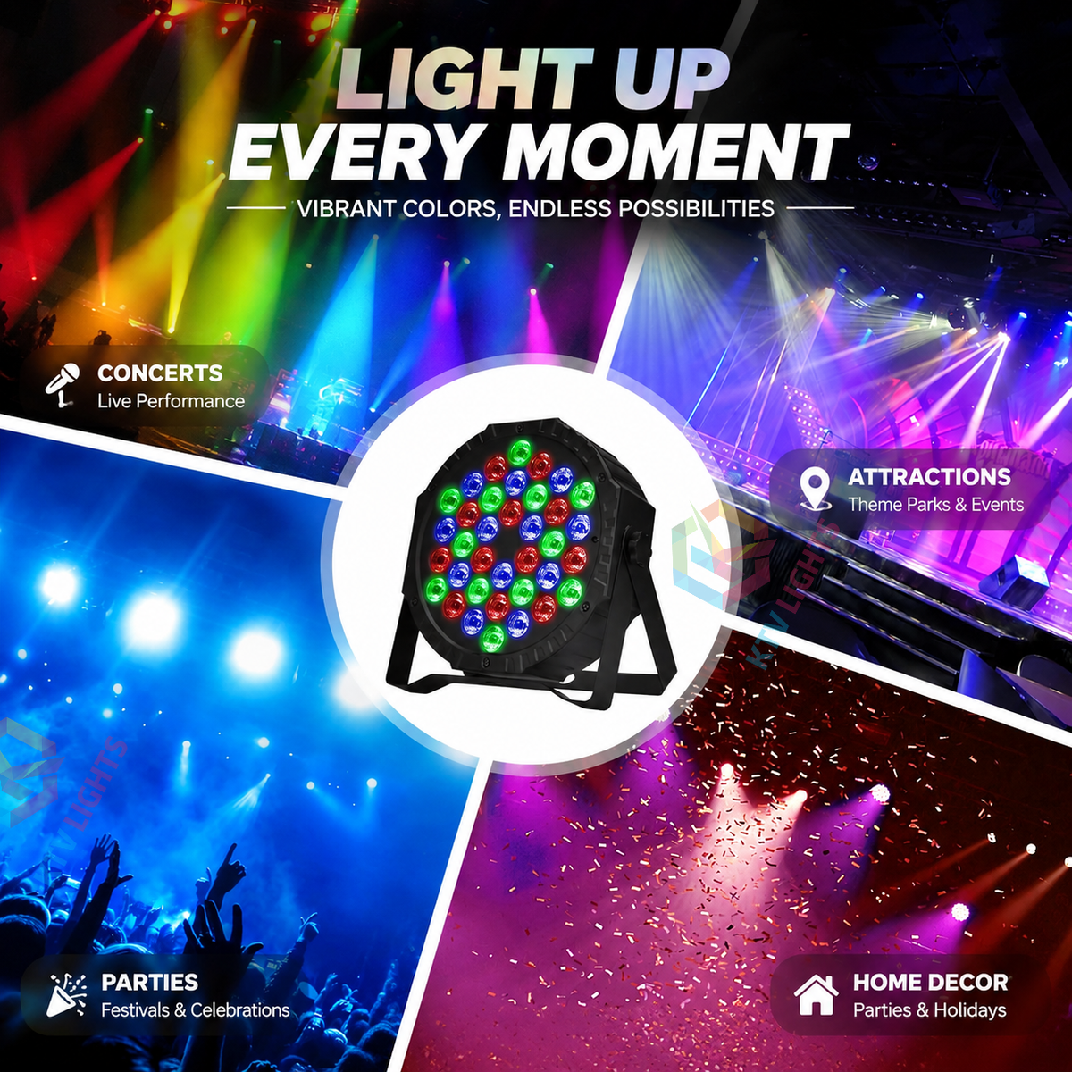 KTVLIGHTS 72W RGB Rechargeable LED PAR Light-P10