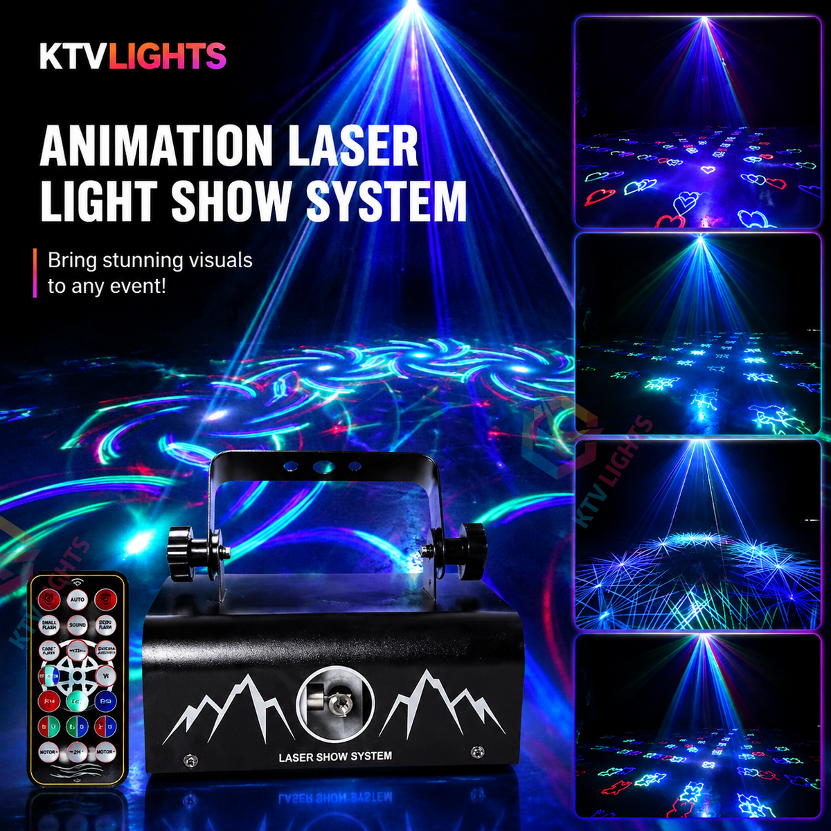 KTVLIGHTS Full-Color RGB Animation Laser Projector – DJ Disco Light-A21