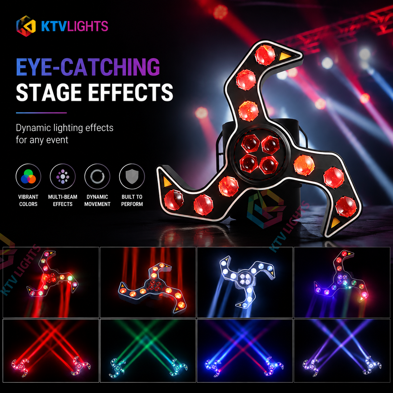 KTVLIGHTS 120W 4-in-1 Cyclone Moving Head Light RGBW DJ Lighting - E70