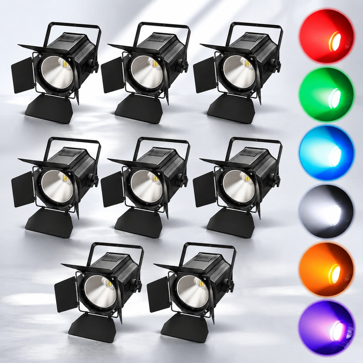 KTVLIGHTS 200W RGBWA UV 6-in-1 COB PAR Light with Barn Door-P35