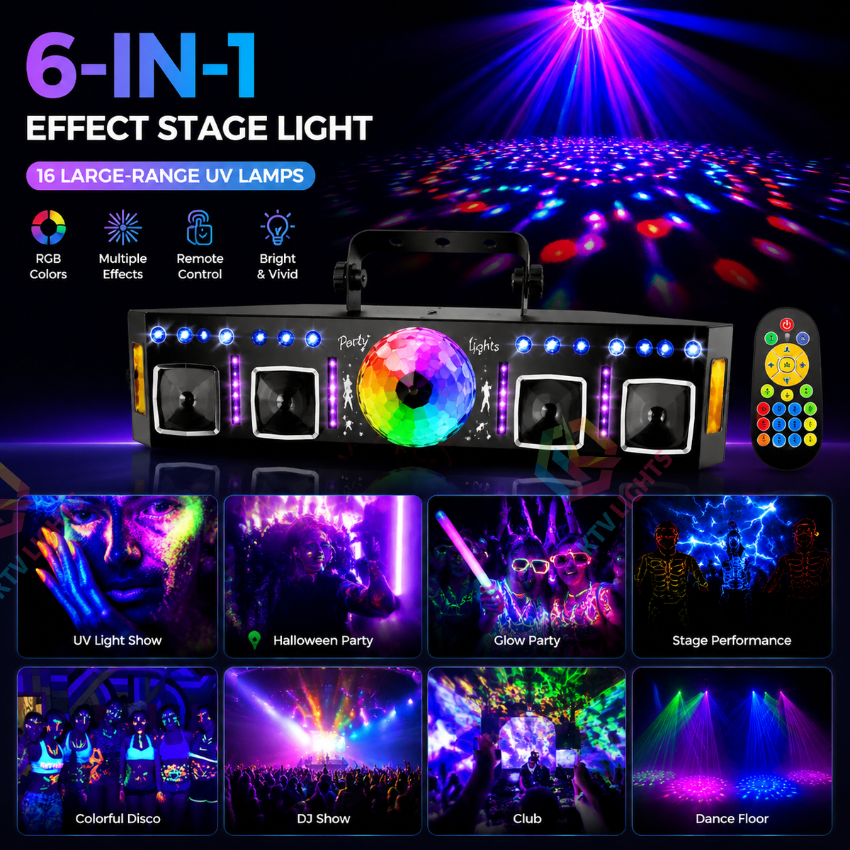 KTVLIGHTS 2026 Model 65W 6-in-1 RGB UV Beam Strobe DMX Stage Light-B36