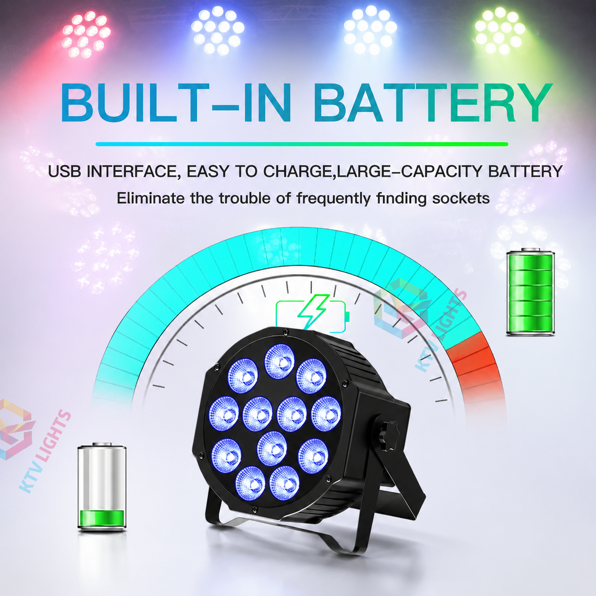 KTVLIGHTS Rechargeable RGBW LED Stage PAR Light-P16