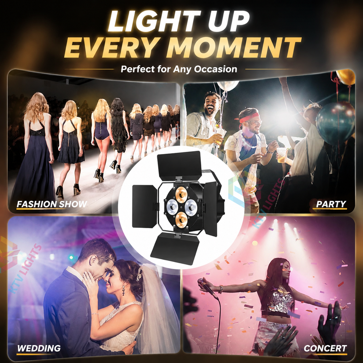 KTVLIGHTS 120W LED Stage PAR Light with Barn Doors-P5