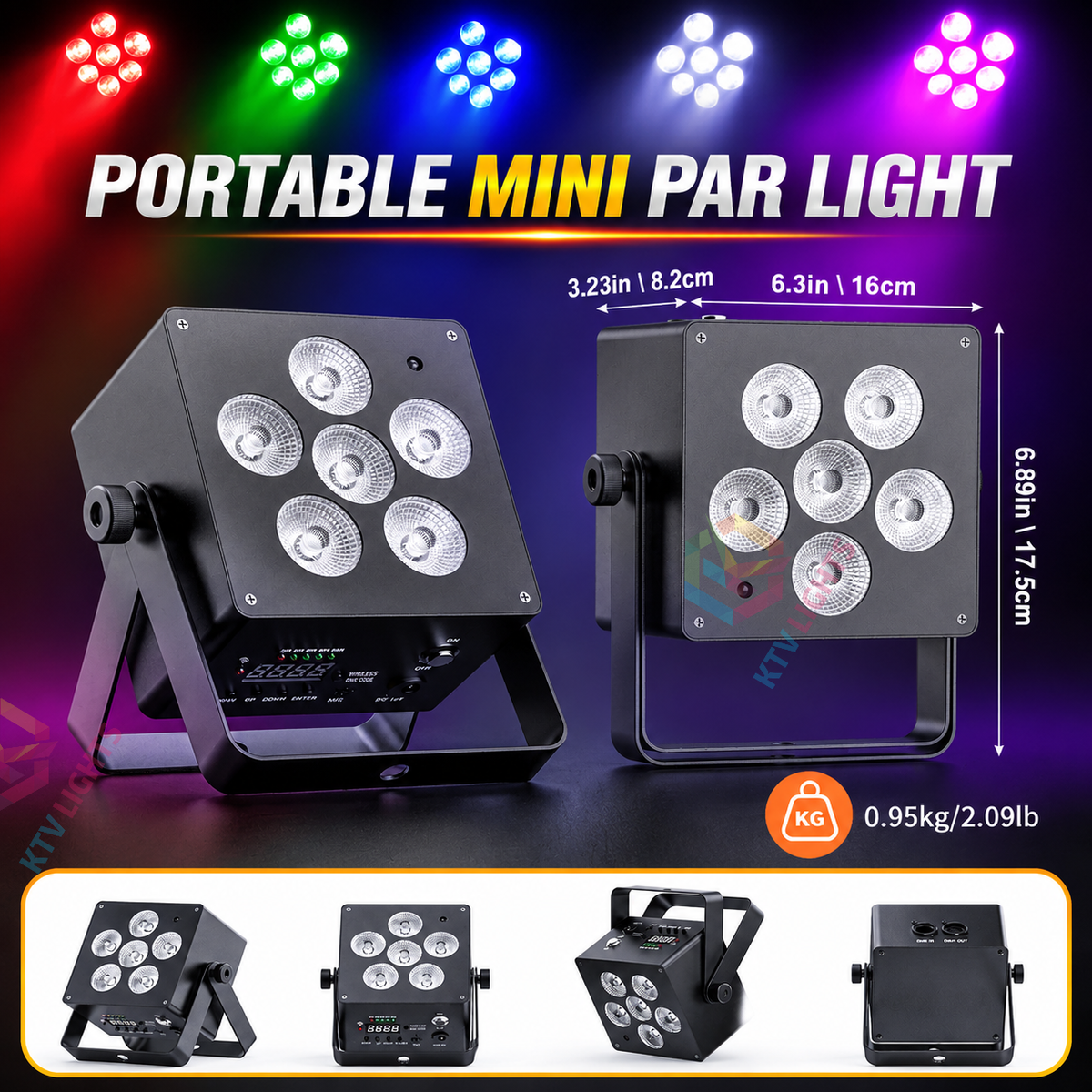KTVLIGHTS 50W RGBW 6-in-1 Rechargeable Battery LED PAR Light-P49