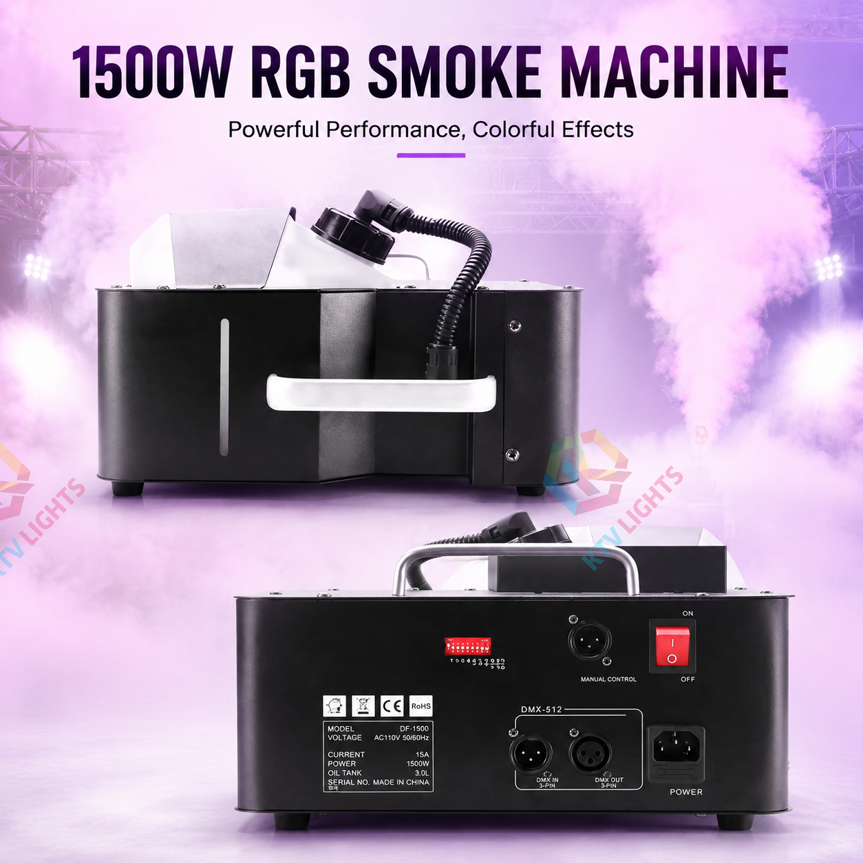 KTVLIGHTS 1500W RGB DMX 512 Smoke Machine Lighting Effect-Y14