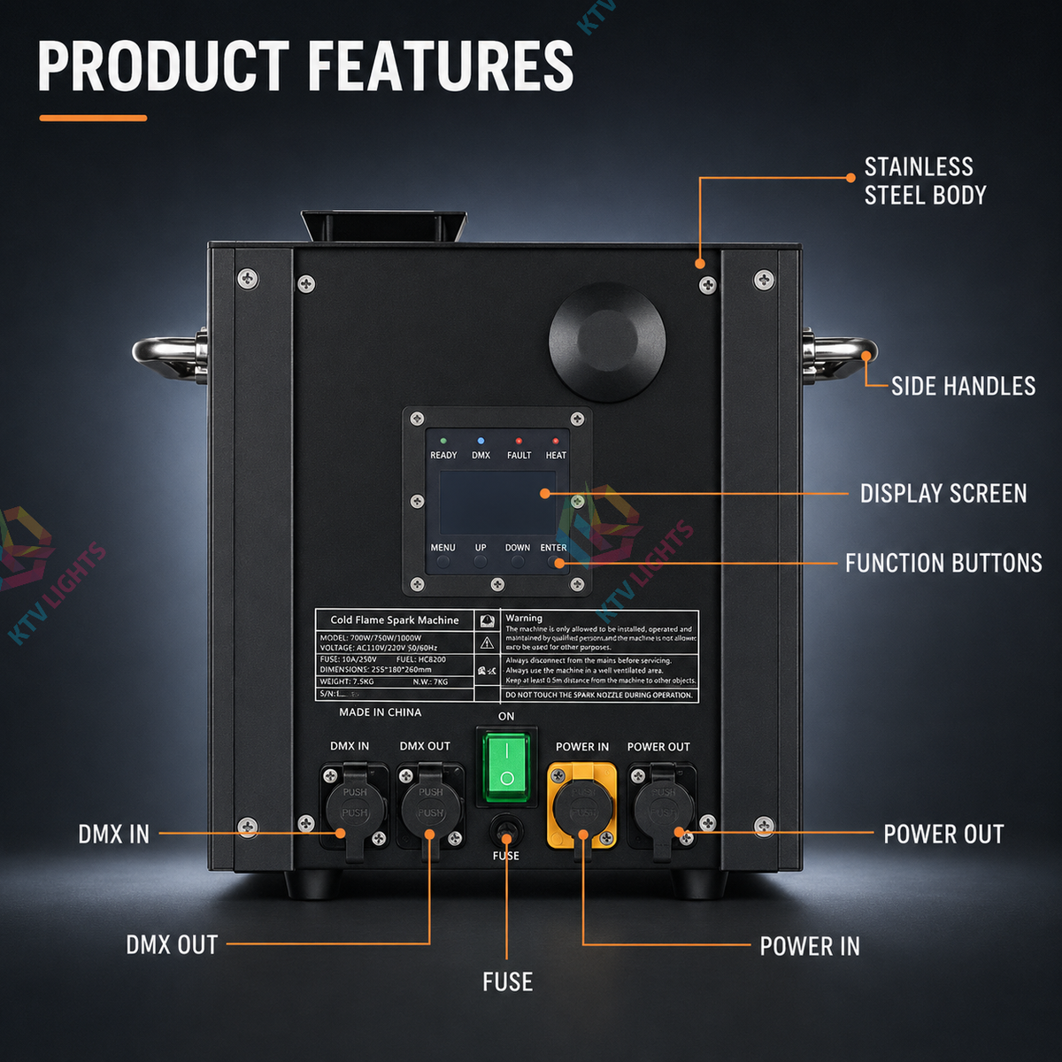 KTVLIGHTS 700W Waterproof DMX512 Cold Spark Machine-H7