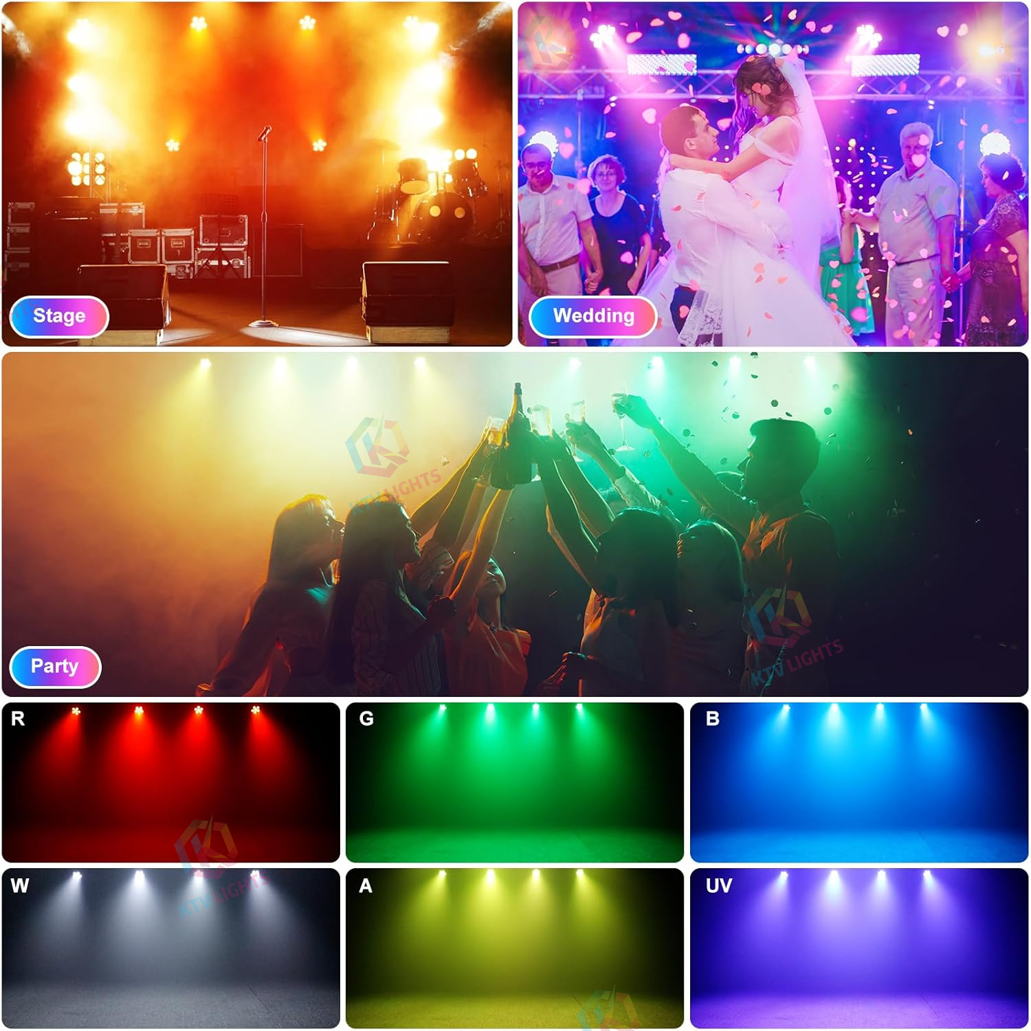 60W LED RGBWA+UV DMX Voice-Activated Rechargeable PAR Lamp - P72