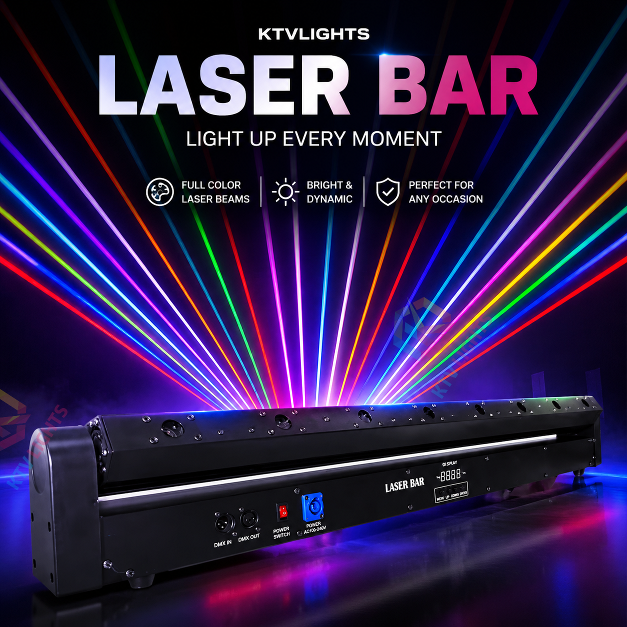 KTVLIGHTS 8-Hole Red Laser Light – DJ Stage Beam Effect Light – DMX512-B4