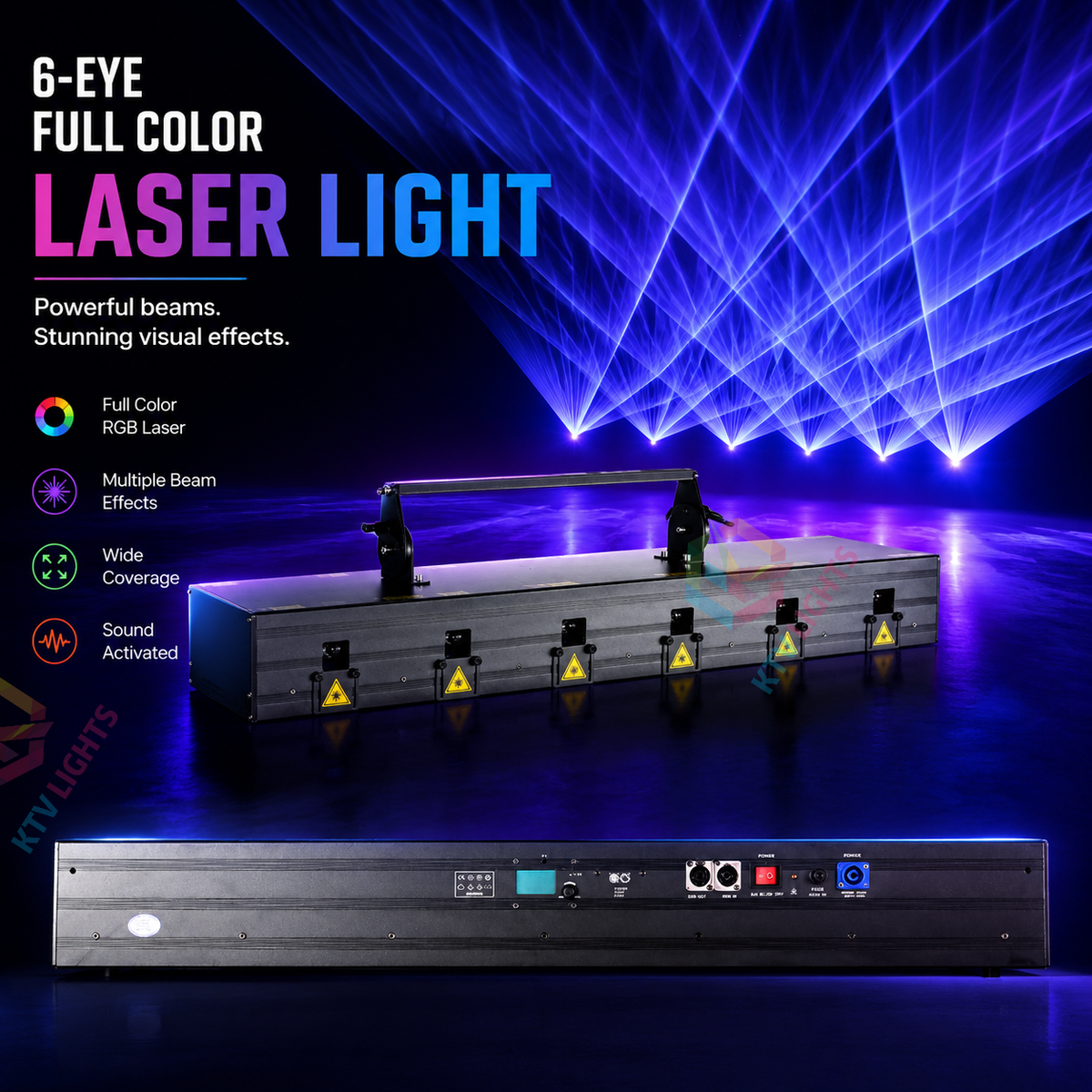 KTVLIGHTS 2026 Model 6-Eye Full-Color Scanning Laser Light for DJ Stages - B37