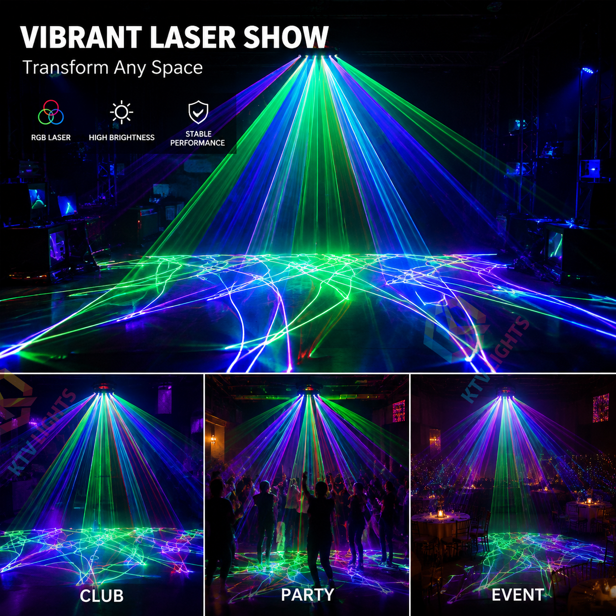 KTVLIGHTS 6-Hole RGB Scanning DMX Laser Stage Light for DJ Clubs-B26