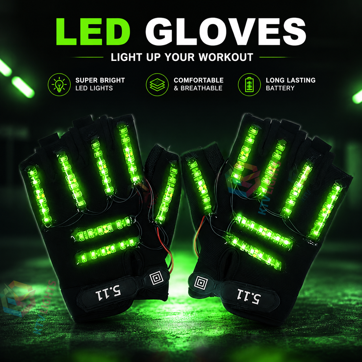 KTVLIGHTS LED Gloves for Rave Parties, DJs & Light Shows-M7