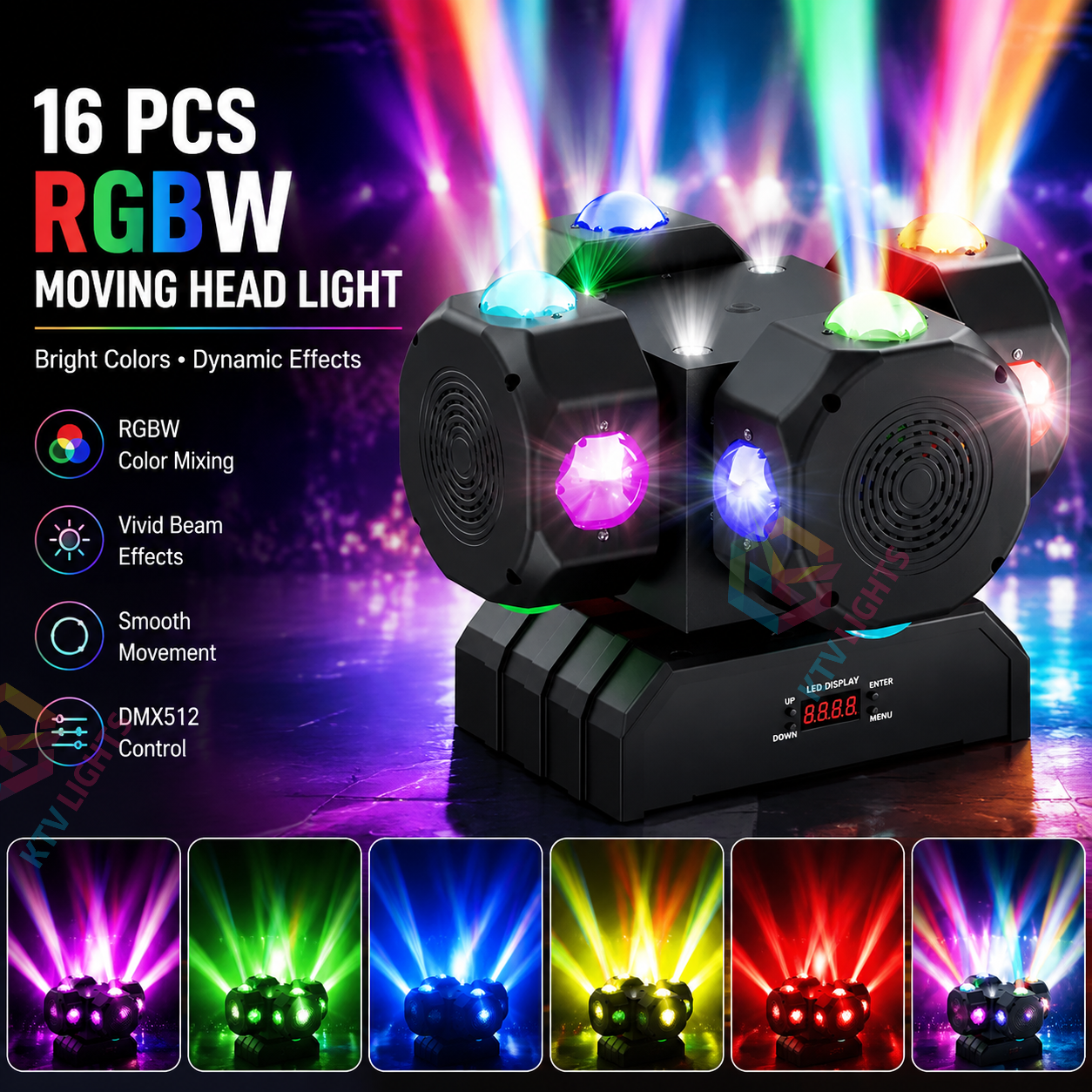 KTVLIGHTS LED 200W RGBW Moving Head Light DMX512 DJ Stage Lighting - E49